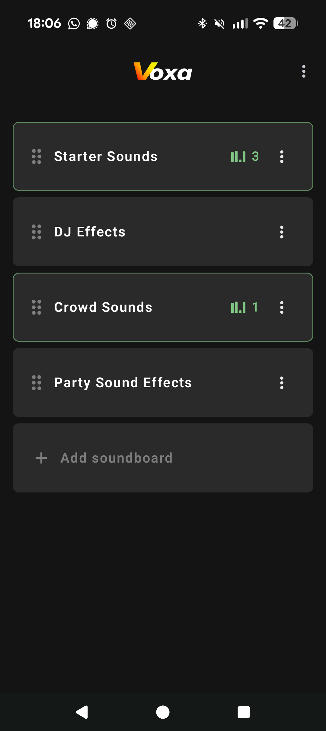 Soundboard list with a sound actively playing